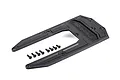 A black Traxxas chassis skid plate with a set of mounting screws arranged in front on a white background.