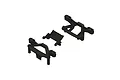 Three black plastic ARRMA RC car body mount and bumper components arranged on a white background.