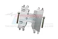 Silver GPM Racing aluminium chassis skid plate with two mounting screws against a white background.