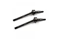 Two Yeah Racing spring steel front CVD driveshafts for RC cars, featuring a dark metallic finish and laser-etched branding.