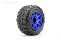 A single Jetko King Cobra MT monster truck tyre mounted on a blue metal Claw rim against a white background.