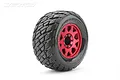 A single Jetko 3.6 inch Rockform MT belted tyre mounted on a metallic red Claw rim, shown against a white background.