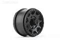 A single black Jetko 2.8-inch RC monster truck rim viewed from a three-quarter angle against a white background.