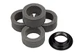 Four grey foam rings and one black threaded metal nut for HPI Vorza RC car servo saver assembly.