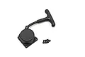 A black Kyosho recoil starter assembly with a T-handle pull cord and four small mounting screws on a white background.