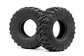 Two black HPI Racing Rockthorn RC crawler tyres with aggressive tread patterns, shown against a white background.