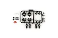 Pro-Line PowerStroke shock rebuild kit parts including a plastic parts tree, O-rings, and spacers on a white background.