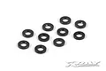 A set of ten small black aluminium shims arranged on a white background, branded with the XRAY logo in the corner.