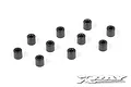 Ten black cylindrical aluminium shims arranged on a white background with the XRAY logo in the corner.