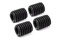 Four black HPI Racing 5x8mm fine thread grub screws arranged on a white background.