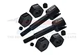 GPM Racing black carbon steel rear wheel axles with 12mm and 17mm hex adapters and grub screws.