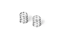 Two silver-coloured metal RC shock springs standing upright on a white background.
