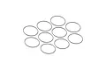 A set of ten thin black silicone O-rings arranged in a cluster on a plain white background.