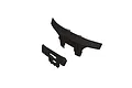 ARRMA 1/10 scale front and rear bumper set in black plastic, featuring the ARRMA logo embossed on each piece.