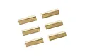 Six rectangular brass chassis weights arranged in two columns on a white background.