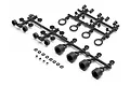 HPI Savage XS shock cap set including plastic parts trees, small washers, and metal nuts on a white background.