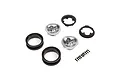 Axial 1.9 inch Retro Slot satin beadlock rim components including two silver wheel faces, two black inner rings, two black outer rings, and mounting screws.