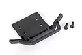 A black Traxxas front bumper for an RC vehicle, shown with two mounting screws on a white background.