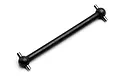 A black metal dogbone style RC driveshaft with silver cross pins at both ends, isolated on a white background.
