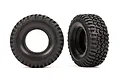 Two black Traxxas 1.0 inch BFGoodrich Mud-Terrain T/A KM3 RC crawler tyres shown from front and side angles against a white background.