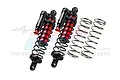 Two GPM Racing red and black aluminium piggyback shock absorbers with two additional silver coil springs on a white background.