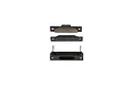 Rovan black aluminium RC brake pad set including two brake pads and a mounting bracket on a white background.