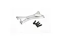 A silver aluminium X-shaped RC chassis mount with four black screws on a white background.