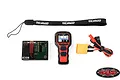 RC4WD Warn wireless winch controller set including a remote, receiver unit, wiring harness with XT60 connector, and a branded lanyard.