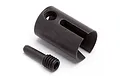 A black metal drive cup and a matching grub screw for an HPI Savage XS RC car on a white background.
