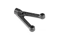 A black carbon fibre RC suspension arm for XRAY vehicles, viewed from an angled top-down perspective against a white background.