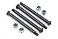 HPI Racing E-Clip Eliminator suspension arm pin set for Savage XS, featuring four black metal pins and four locking nuts on a white background.