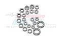 A collection of 22 various sized metal ball bearings arranged on a white background with a faint GPM Racing logo watermark.