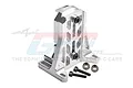 GPM Racing silver aluminium back motor mount for RC cars, shown with included screws and washers against a white background.