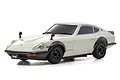 A white Kyosho Mini-Z Nissan Fairlady 240ZG RC body shell on a white background.