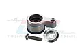 GPM Racing silver aluminium 20T servo horn with servo saver components including a screw and washer, set against a white background.