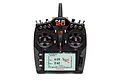 Spektrum NX20 20-channel RC transmitter with a black housing, dual gimbals, and a backlit LCD screen showing telemetry data and an OV-10 Bronco graphic.