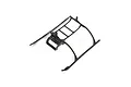 A black plastic helicopter landing skid and battery mount assembly for an RC helicopter.