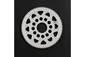 A white Delrin 92T spur gear for RC cars, featuring a circular design with weight-reduction holes and the number 92 printed on the face.