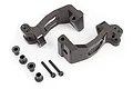Two dark titanium coloured aluminium C-hubs for Traxxas RC vehicles, including four bushings and two screws on a white background.