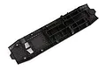 A black plastic Traxxas centre skid plate showing the underside with structural ribbing and a hexagonal pattern.