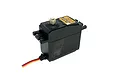 Savox SC-0252MG-Plus standard digital RC servo with a black plastic case and metal output gear, shown from a high-angle perspective.