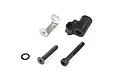 Rovan engine fixing block assembly kit including a metal bracket, black plastic mount, two hex bolts, and a star washer on a white background.