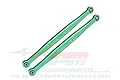Two green anodized aluminium steering tie rod links from GPM Racing, featuring metal ball ends and engraved branding.