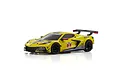 A yellow Kyosho Mini-Z Chevrolet Corvette C8.R pre-painted RC body shell viewed from a front three-quarter angle against a white background.