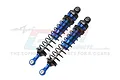 Two GPM Racing blue and black adjustable aluminium RC shock absorbers on a white background with a faint GPM logo watermark.