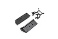 Axial RC side skid plates and a rear chassis brace made of black molded plastic, shown on a white background.