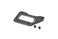 Axial carbon fibre on-axle servo mount plate with two small black metal spacers on a white background.