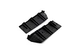 Two black plastic side chassis skid plates for an RC vehicle, shown from the underside with structural ribbing and mounting points.