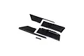 A set of black plastic RC rock slider components and mounting hardware on a white background.