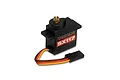 Spektrum SX117 micro metal geared servo with black plastic casing, brass output gear, and a three-wire connector cable.